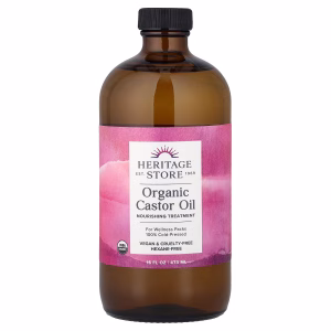 Heritage Store Organic Castor Oil, Cold Pressed | Rich Hydration for Hair & Skin, Bold Lashes & Brows, Hexane Free, 16oz
