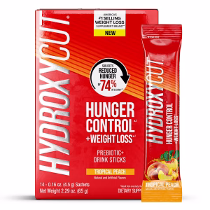 Hydroxycut Hunger Control and Weight Loss Prebiotic Powder Drink Sticks, Tropical Peach, 14 Count